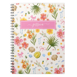 Caderno Espiral Nome das flores e cascos desenhados à mão das cost