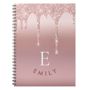 Caderno Espiral Nome das iniciais do monograma Rosa Dourado Glitte