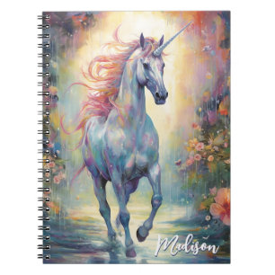Caderno Espiral Nome de Caligrafia Unicórn de Pastel Personalizado