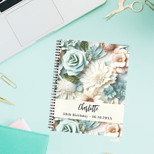 Caderno Espiral Nome de creme verde empoeirado para o aniversário 