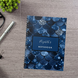 Caderno Espiral Nome de escamas de sereia azul marinho
