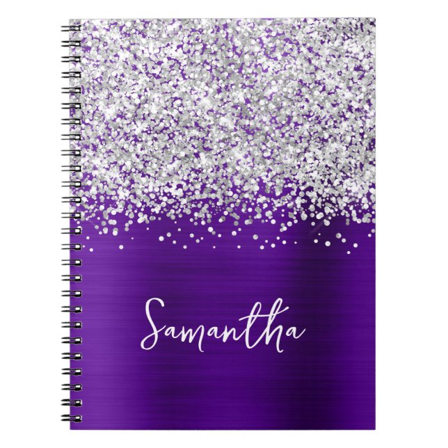 Caderno Espiral Nome de Glam Indigo Roxo Brilho Prata (Frente)
