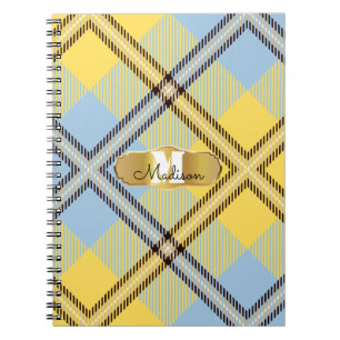 Caderno Espiral Nome de Letra Cursiva Monograma Dourado Xadrez Ama