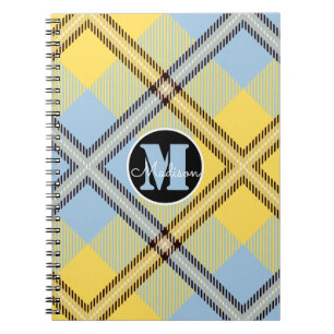 Caderno Espiral Nome de Letra Maiúscula Xadrez Amarelo Azul Chic