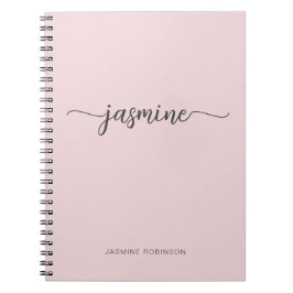 Caderno Espiral Nome de Letra Monograma Rosa Bege Minimalista Femi
