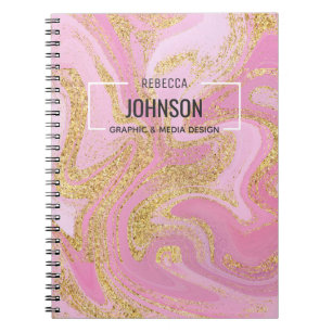 Caderno Espiral Nome de mármore Dourado rosa do Precioso moderno