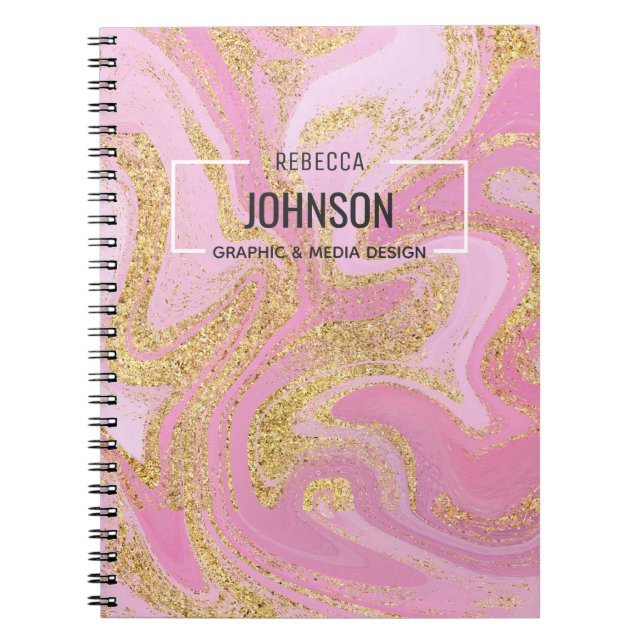 Caderno Espiral Nome de mármore Dourado rosa do Precioso moderno - (Frente)