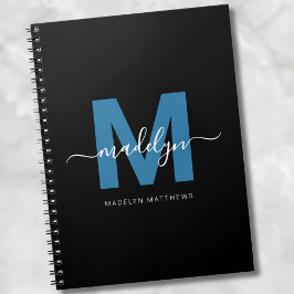Caderno Espiral Nome de Monograma Inicial de Roteiro Azul Personal