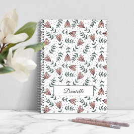 Caderno Espiral Nome de Padrão Floral Rosa Elegante