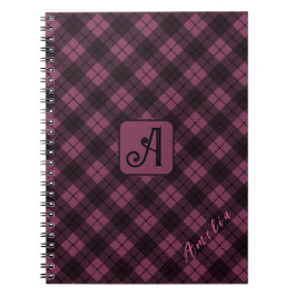 Caderno Espiral Nome de Personalização da Xadrez Preta Roxa