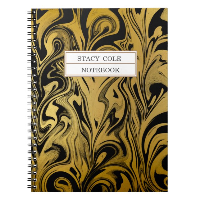 Caderno Espiral Nome de Pintura Preto e Dourado Elegante Personali (Frente)