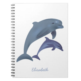 Caderno Espiral Nome de salto da ilustração dos golfinhos