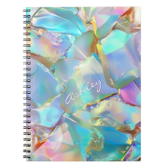 Caderno Espiral Nome de script branco em fundo opalino (Frente)