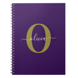 Caderno Espiral Nome de script de monograma personalizado Roxo Bra