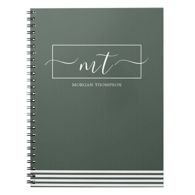 Caderno Espiral Nome de Script de Padrão Moderno Verde Floresta (Frente)