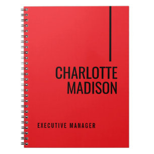 Caderno Espiral Nome de texto moderno simples preto vermelho minim