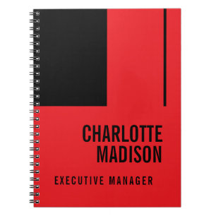 Caderno Espiral Nome de Texto Negrito Minimalista Preto Vermelho S