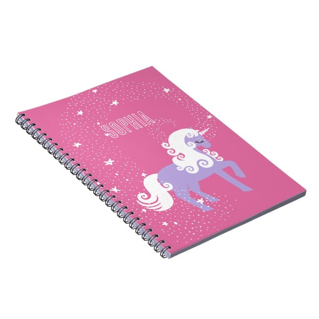 Caderno Espiral Nome de Unicórnio Púrpura Rosa (Lado Direito)