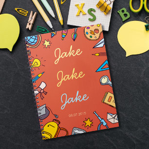 Caderno Espiral Nome de Volta à Escola do Menino Personalizado