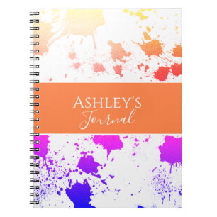 Caderno Espiral Nome   Diário de Abstrato de pintura laranja roxa