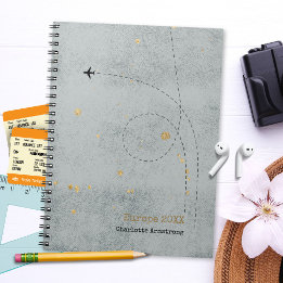 Caderno Espiral Nome do avião, Cinza Dourada do avião