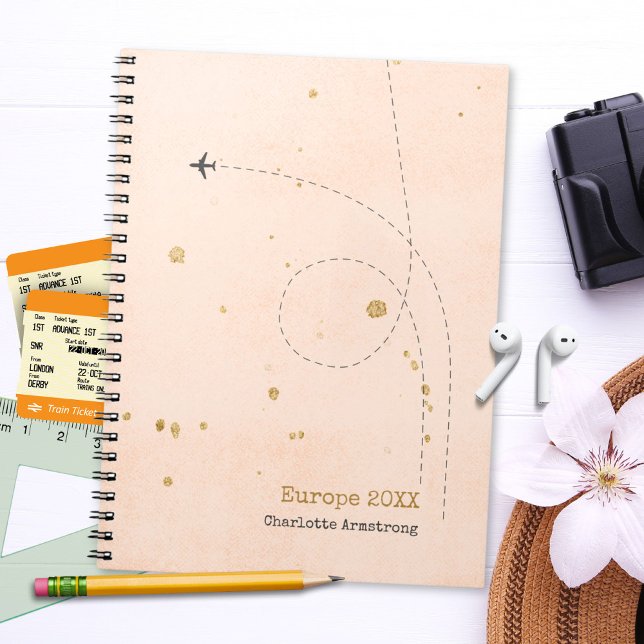 Caderno Espiral Nome do avião Elegante Suave, Dourado, cor-de-rosa (Elegant Airplane Name Soft Pink Gold Travel Notebook ©Susanne Sachers - Sunny Wanderlust 🌞✈️)