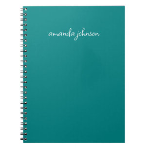 Caderno Espiral Nome do Cheio do Monograma Teal Mínimo Moderno
