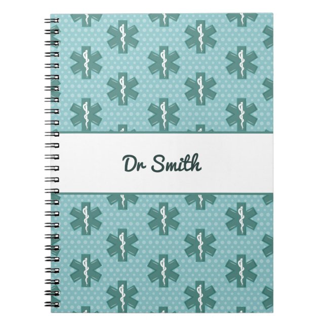 Caderno Espiral Nome do médico Símbolo médico personalizado Presen (Frente)