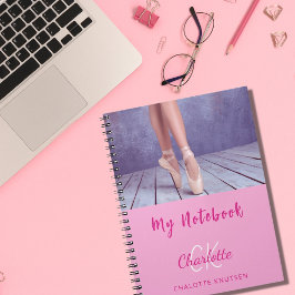 Caderno Espiral Nome do monograma branco cor-de-rosa