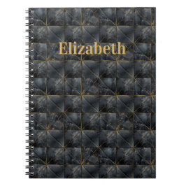 Caderno Espiral Nome do Monograma com Padrão de Azulejos em Ônix P