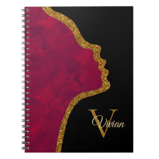 Caderno Espiral Nome Do Monograma Da Face Da Gliteta Preta E Doura