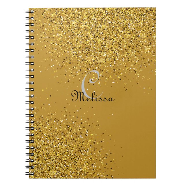 Caderno Espiral Nome do Monograma da Glitter do Faux Dourado Perso (Frente)