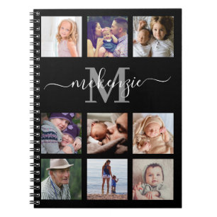 Caderno Espiral Nome do Monograma de Colagem de Fotos Personalizad