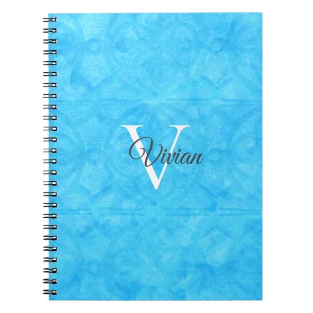 Caderno Espiral Nome do Monograma de Cor Azul (Frente)
