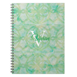 Caderno Espiral Nome Do Monograma De Cor Verde E Azul