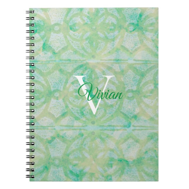 Caderno Espiral Nome Do Monograma De Cor Verde E Azul (Frente)