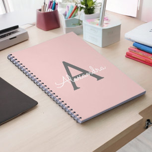 Caderno Espiral Nome do Monograma de Rapariga de Script Moderno da