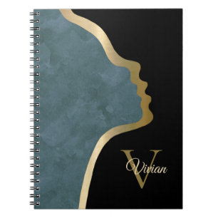 Caderno Espiral Nome Do Monograma De Rosto Preto E Dourado