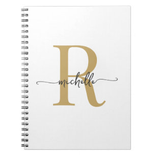 Caderno Espiral Nome do Monograma de Script Moderno Dourado Girly