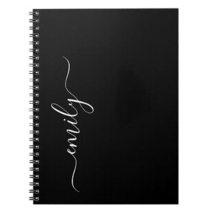 Caderno Espiral Nome do Monograma de Script Moderno Preto e Branco