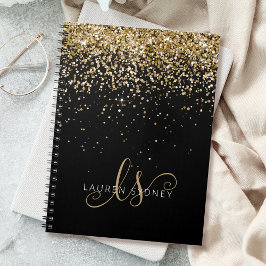 Caderno Espiral Nome do Monograma do Glitter Dourado