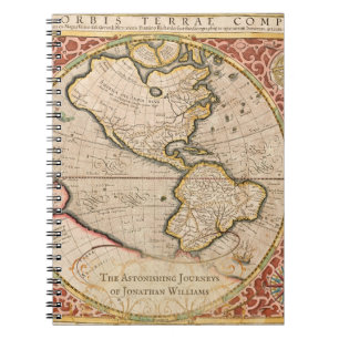 Caderno Espiral Nome do Monograma do Mapa do Mundo Vintage