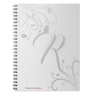 Caderno Espiral Nome do Monograma do Padrão Floral Elegante