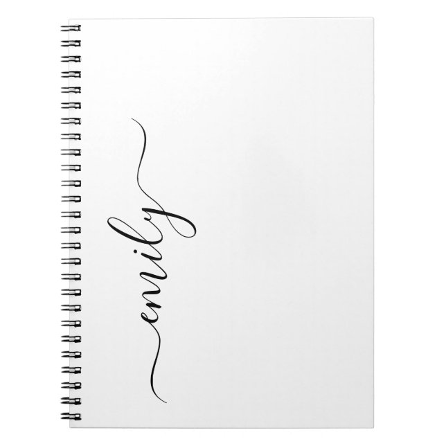 Caderno Espiral Nome do Monograma do Script Moderno Preto Branco (Frente)