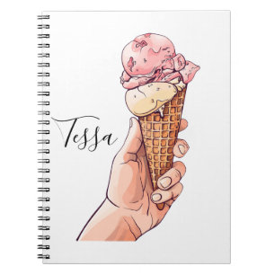 Caderno Espiral Nome do Monograma do sorvete Cone