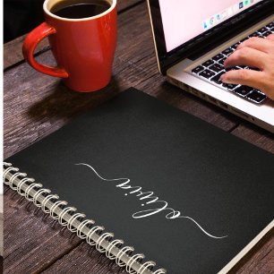 Caderno Espiral Nome do Monograma Girly de Script Moderno Branco N