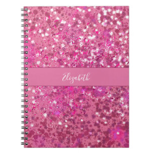 Caderno Espiral Nome do Monograma Glitter Minúscula Rosa Quente
