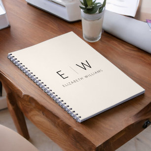 Caderno Espiral Nome do Monograma Moderno e Elegante Neutro