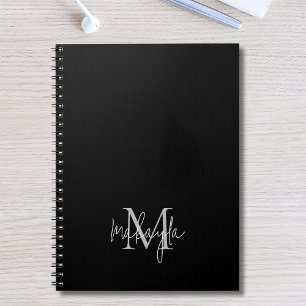 Caderno Espiral Nome do Monograma Moderno Personalizado Preto