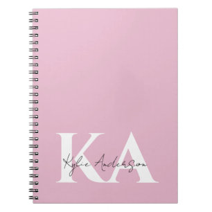 Caderno Espiral Nome do Monograma Personalizado Cor-de-Rosa Modern